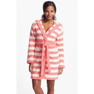 Barefoot Dreams CozyChic Stripe Hooded Robe Pink